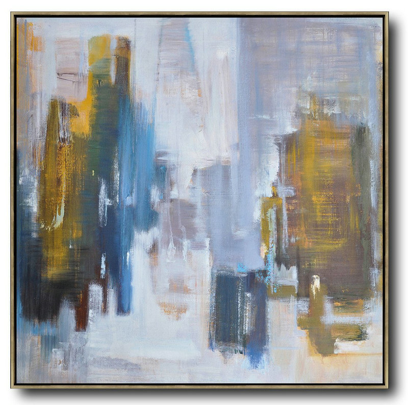 Extra Large Painting,Abstract Landscape Oil Painting,Hand Painted Original Art,White,Purple Grey,Yellow,Blue